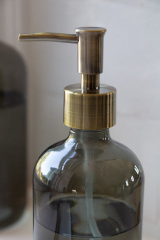 Image of the gold nozzle on the small Smoked Glass Soap Dispenser Bottle