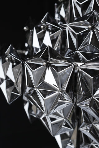 Close-up image of the Smoked Showstopping Multi-Layer Glass Chandelier