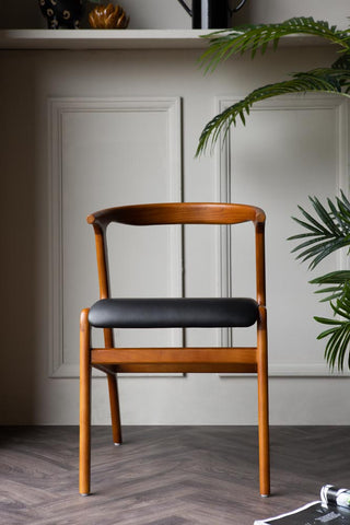 Image of the finish for the Solid Wood Mid-Century Black Faux Leather Dining Chair