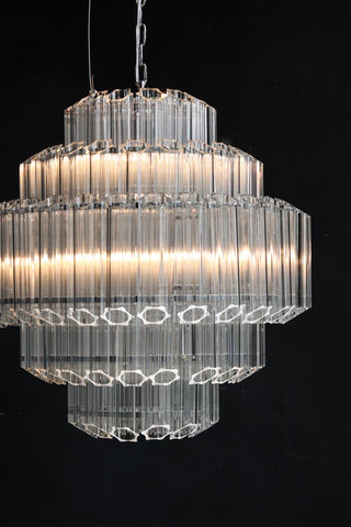Image of the Stunning Art Deco Crystal Chandelier lit up