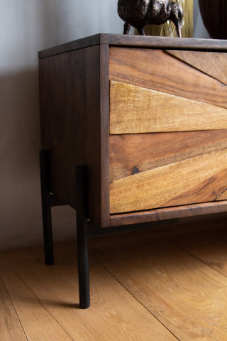 Image of the edge of the cupboard side of the Sunburst TV Stand