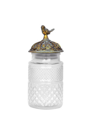 Image of the Tall Antique Bird Decorative Glass Jar on a white background