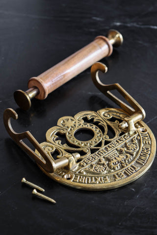 Image of everything included with the Traditional Crown Brass Toilet Roll Holder
