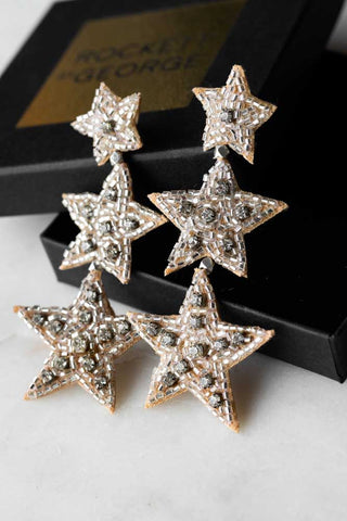 Image of the Trio Silver Beaded Star Earrings