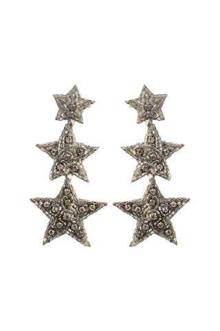 Image of the Trio Silver Beaded Star Earrings on a white background