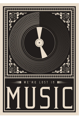 Cut out image of the Framed Lost In The Music Art Print hanging on a wall