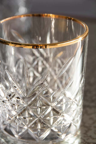 Close-up image of the gold rim on the Vintage Cut Glass Tumbler
