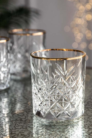 Image of the Vintage Cut Glass Tumbler With Gold Rim
