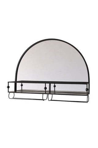 Image of the Wall-Mounted Black Metal Bar Shelf With Mirror on a white background