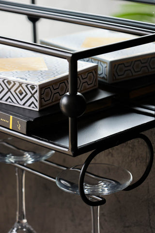 Detail image of the Wall-Mounted Black Metal Bar Shelf With Mirror