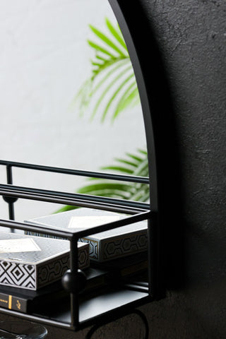 Image of the edge of the Wall-Mounted Black Metal Bar Shelf With Mirror