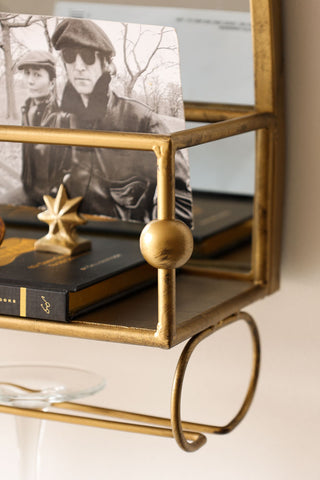 Detail image of the Gold Wall Mirror With Bar Shelf