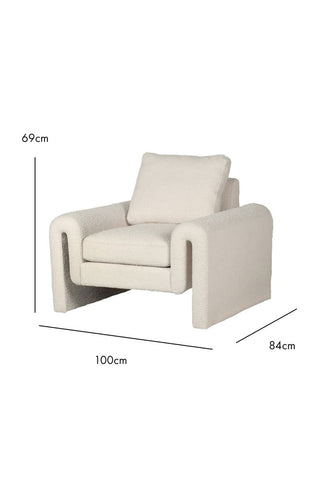 Dimension image of the Ivory Boucle Fabric Curved Arm Armchair