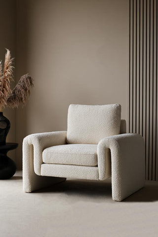 Image of the Ivory Boucle Fabric Curved Arm Armchair