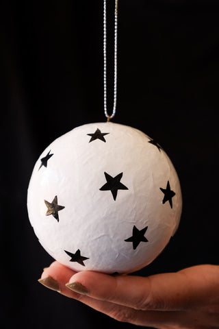 Image of the White Christmas Decoration With Black Stars