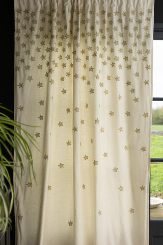 Image of the Set of 2 Cream Curtains with Gold Embroidered Stars