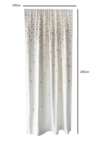 Image of the Set of 2 Cream Curtains with Gold Embroidered Stars with dimensions