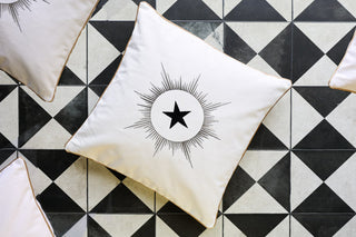 Landscape image of the White Star Embroidered Cushion