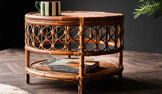 Landscape image of the Wicker Coffee Table With Shelf