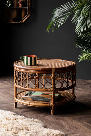 Lifestyle image of the Wicker Coffee Table With Shelf