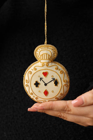 Lifestyle image of the Wonderland Don't Be Late Clock Christmas Decoration