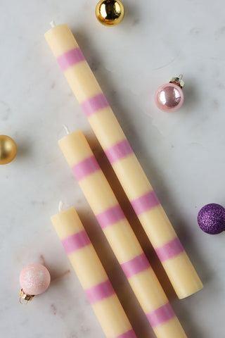 Image of the Yellow & Pink Stripe Dinner Candle