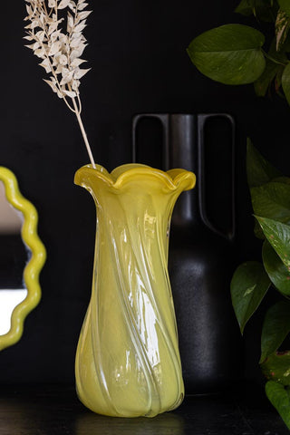 Lifestyle image of the Hand-Blown Yellow Twisted Vase