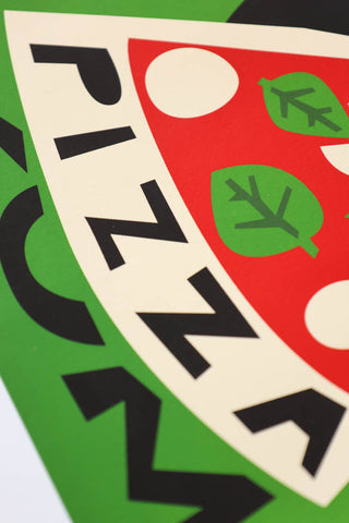Close-up image of the Yum Pizza By Fox & Velvet A2 Art Print With Black Wooden Frame