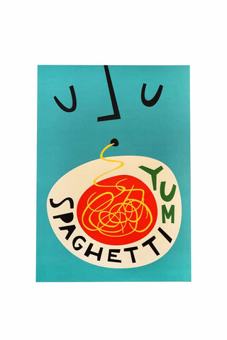 Image of the Yum Spaghetti By Fox & Velvet A2 Art Print With Black Wooden Frame on a white background