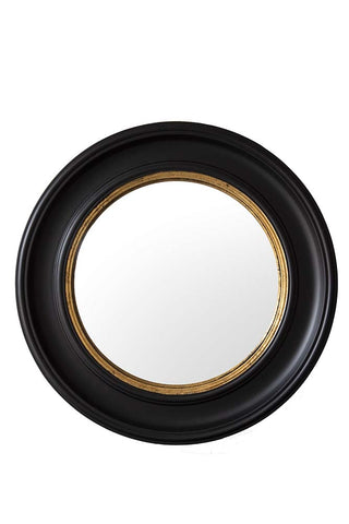 cutout image of Black Convex Mirror With Aged Gold Detail on white background