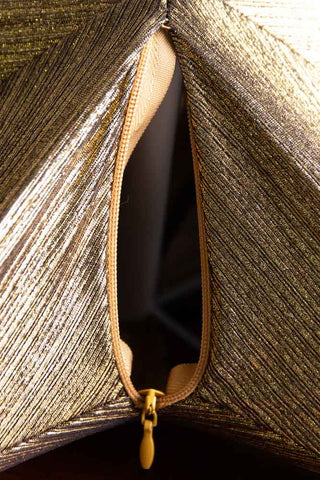 Image of the zip open on the Gold Metallic Star