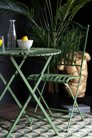 Close-up image of the Green Metal Garden Table & Chair Set