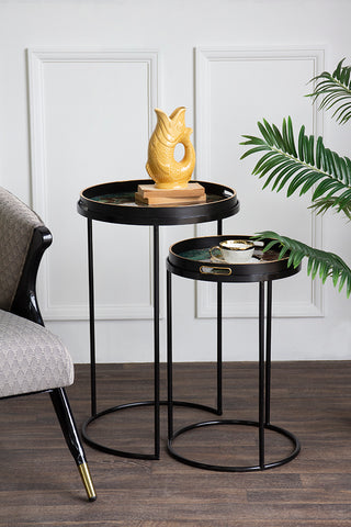 Lifestyle image of the Set Of 2 Marble Effect Tray Side Tables