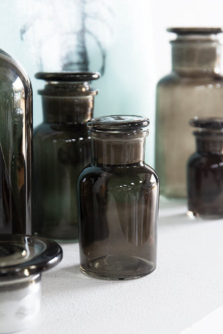 Close-up image of the Set Of 5 French Smoked Glass Apothecary Jars