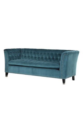 Image of the Teal Velvet Chesterfield 3 Seater Sofa With Stud Detail on a white background