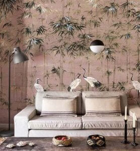 pink chinoiserie mural
