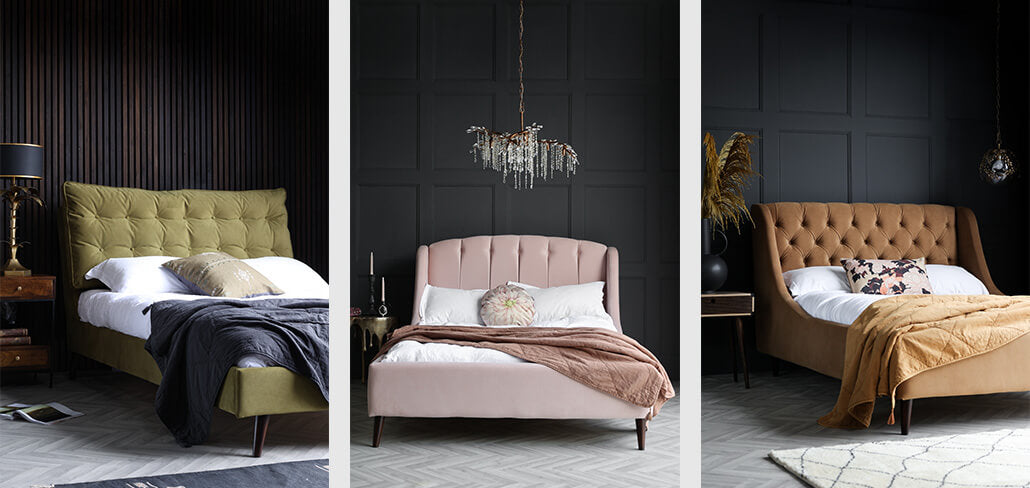 Left: Sumptuous Velvet Bed | Middle: Cosmopolitan Velvet Bed | Right: Glamorous Velvet Bed