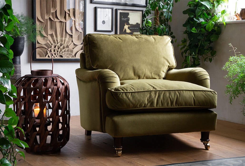 perfect armchair in moss green velvet