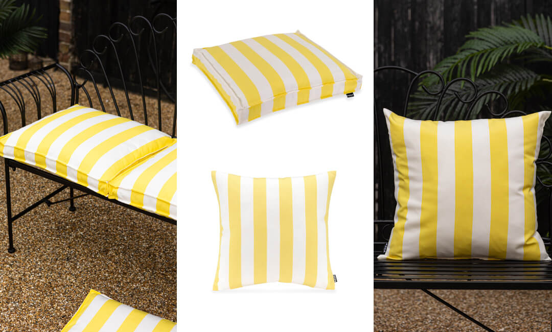 gallery of yellow & white stripe garden cushions