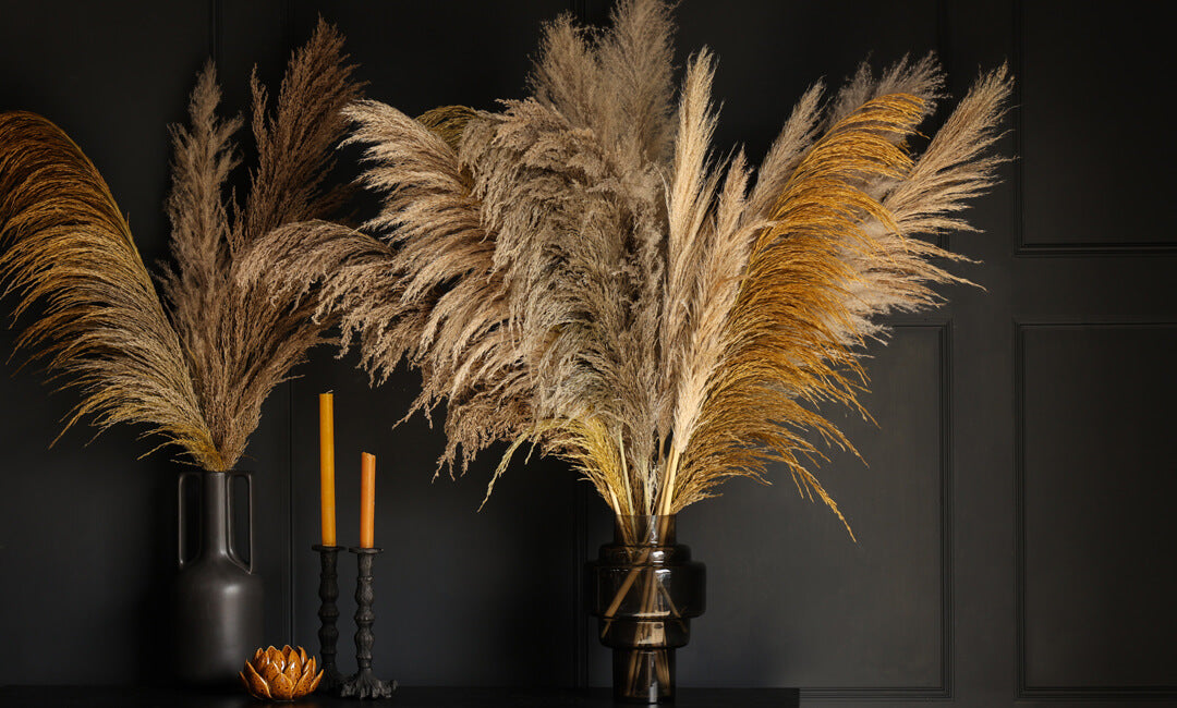 image of dried pampas grass styled on a sideboard