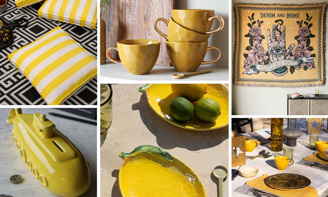 images of lemon and mustard yellow homeware products for the colour trend 
