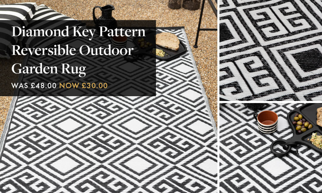 images of diamond key pattern reversible garden rug in summer sale